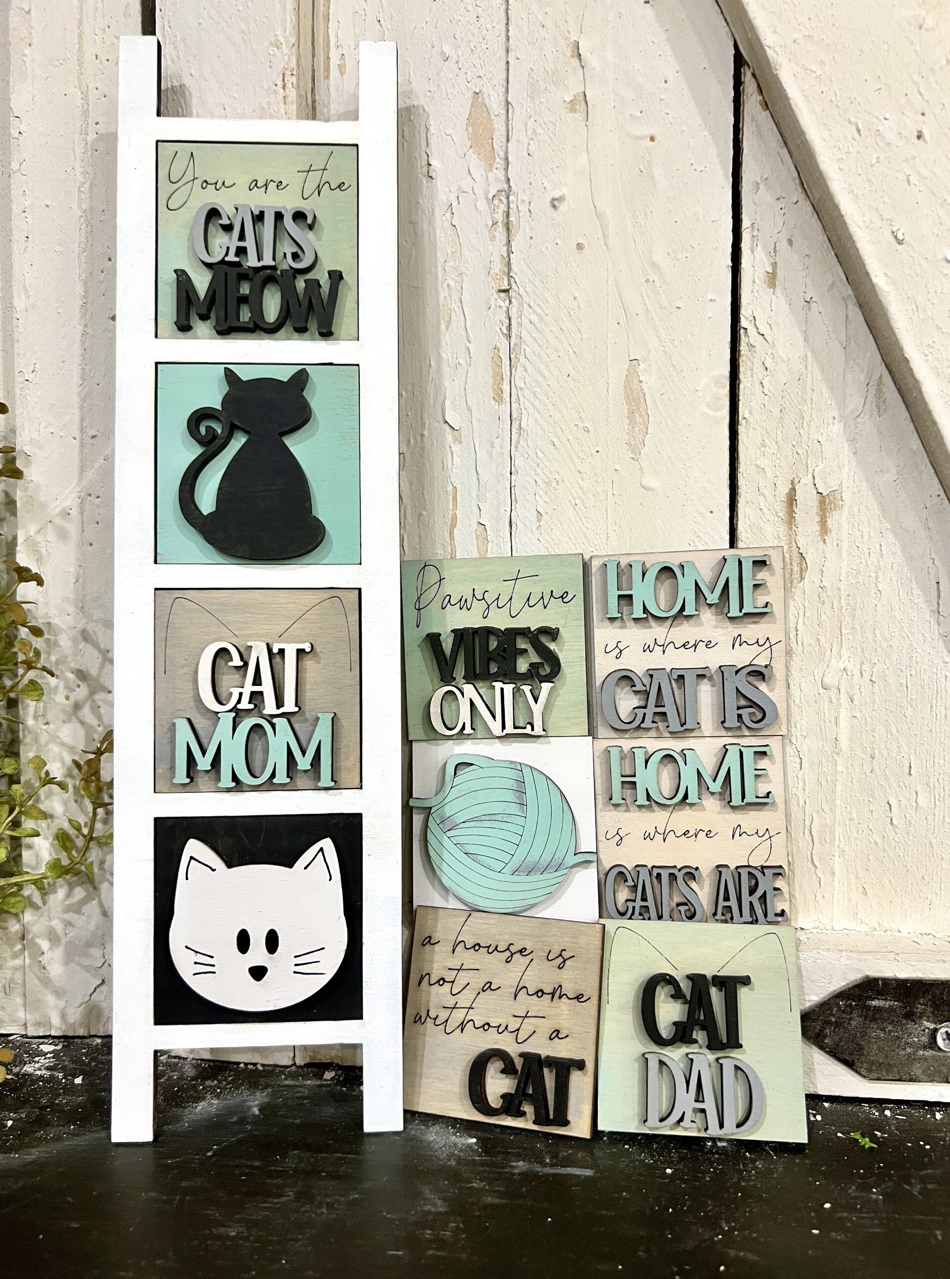 10 Piece You Are The Cat's Meow Cat Set 2.5" x 2.5" Mini tiles, Wood